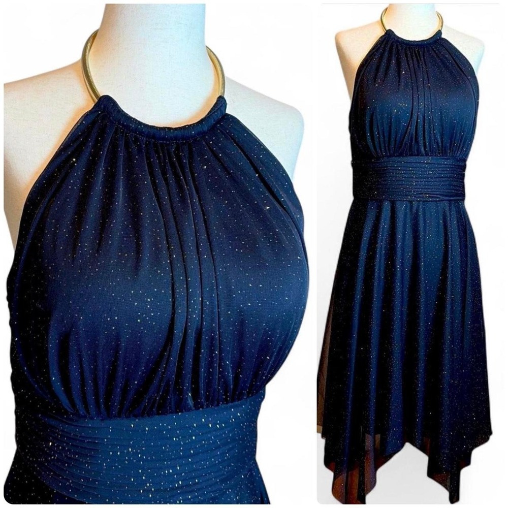 Blondie Nites Navy Sparkly Halter Dress